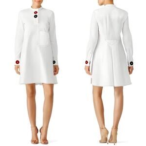 Derek LAM Retro 60s Shirt Dress Floral Embroidered Stand Collar Tailored Tunic 0